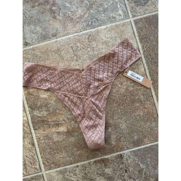 Skims Mesh Logo Thong Sienna Size XS - Picture 3 of 7
